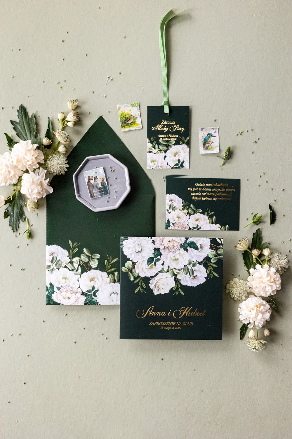 Zaproszenia Ślubne Glamour – Złocone Peonie Szafirowe nr 3 - 3