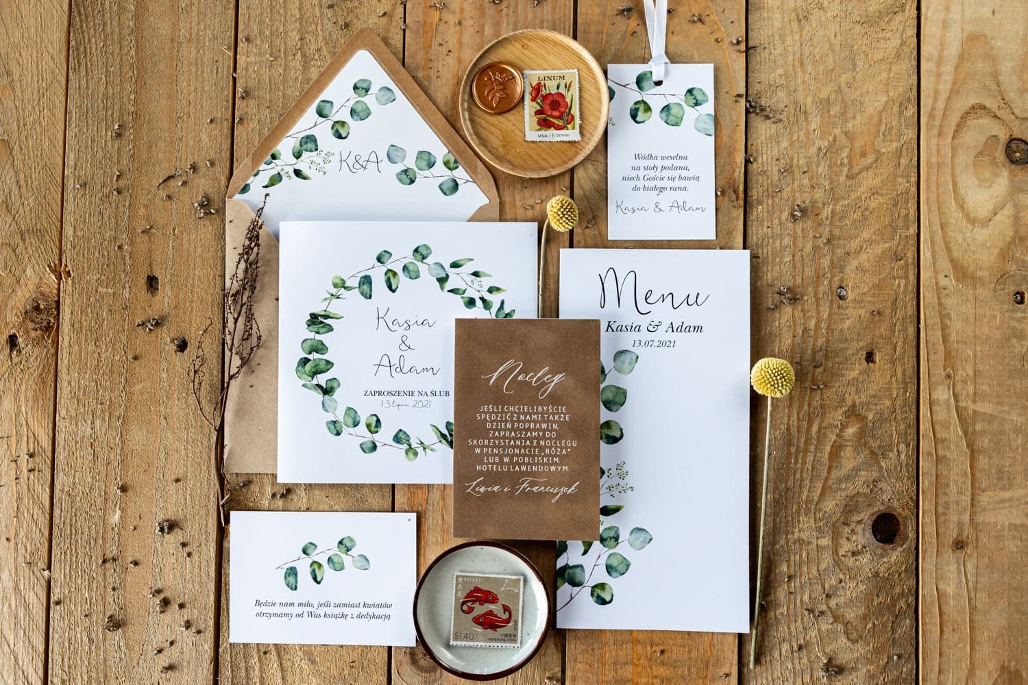 Welurowe Bileciki do Zaproszeń z Białym Drukiem | Eleganckie Wkładki Ślubne z Podziękowaniem | Kalia nr 2 - 2