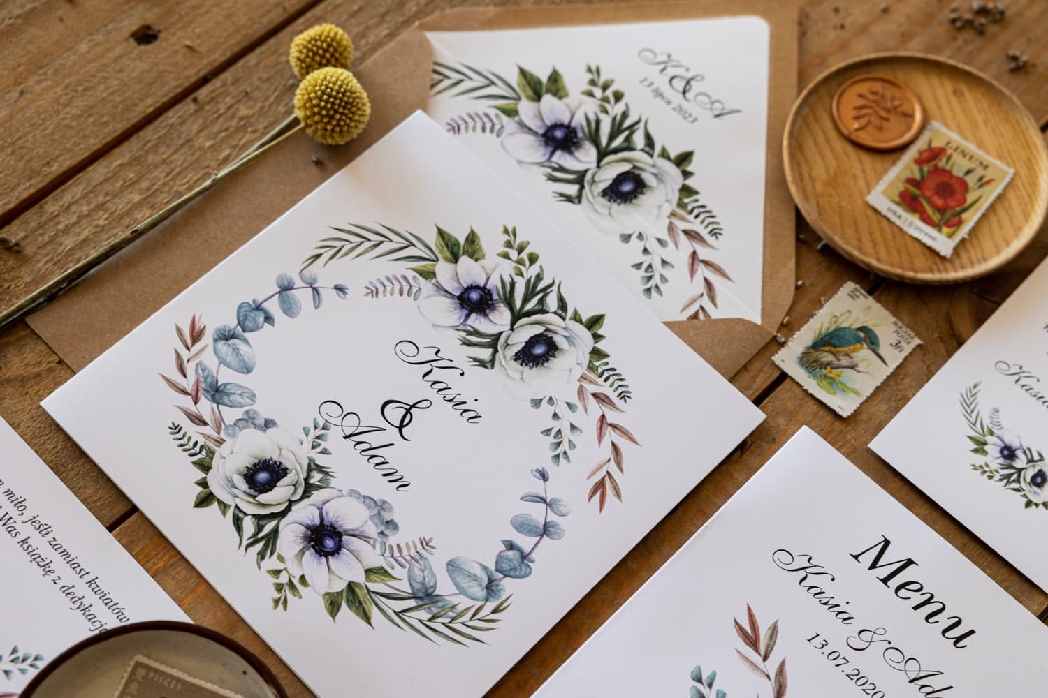 Zaproszenia ślubne boho z anemonami i ekologiczną kopertą – Kalia nr 3 - 3