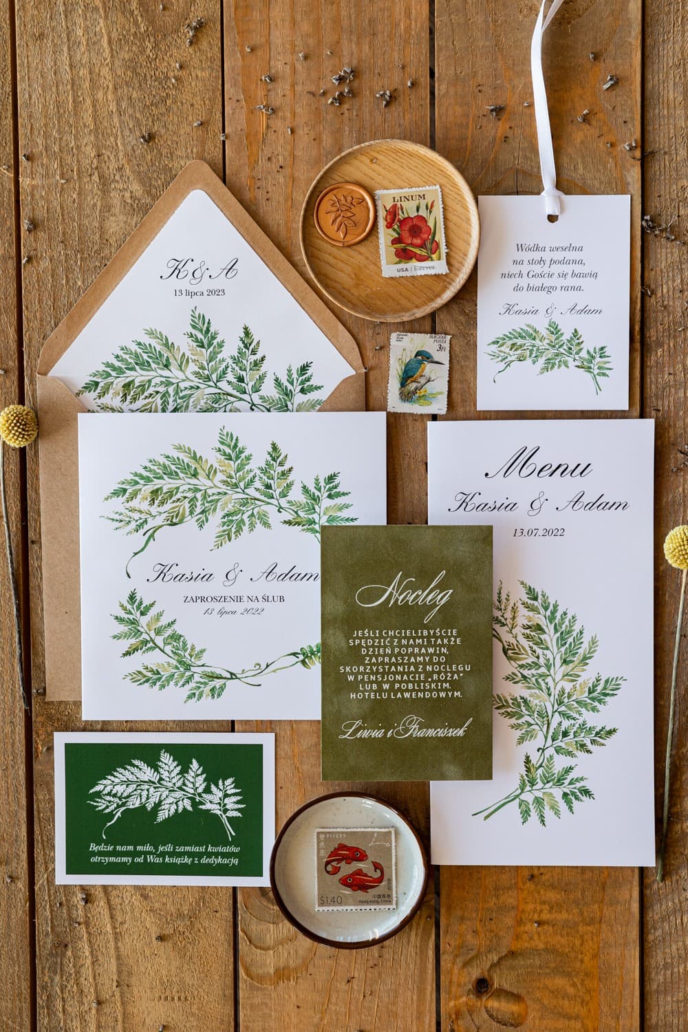 Zaproszenia ślubne botaniczne z zieloną paprocią w stylu greenery – Kalia nr 1