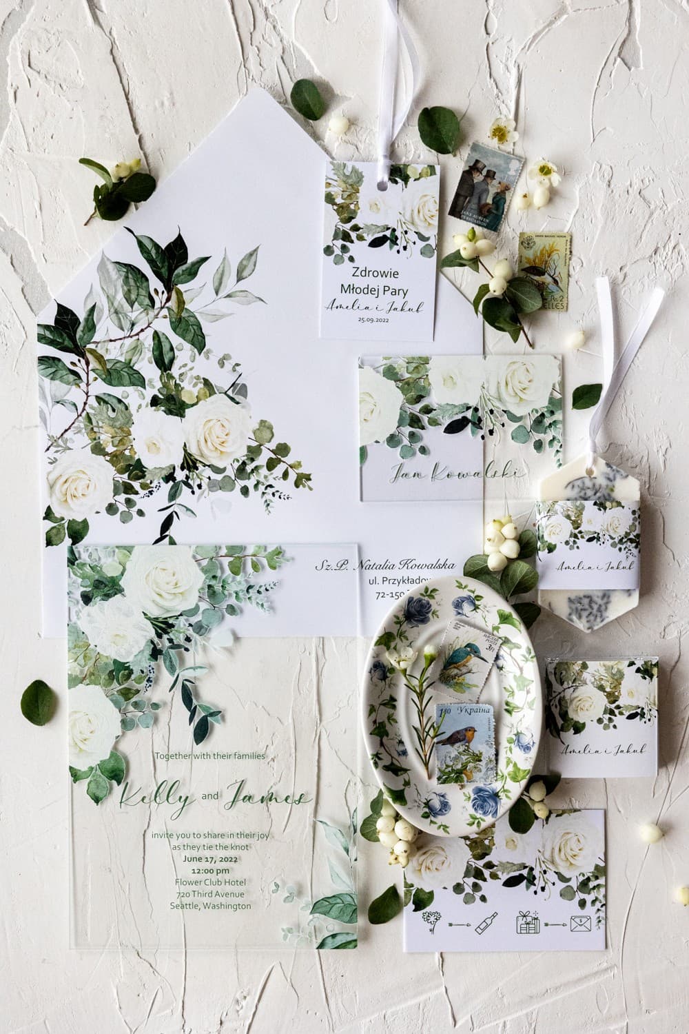 Zaproszenia Ślubne na Szkle Korani nr 12 – Róże i Greenery - 2