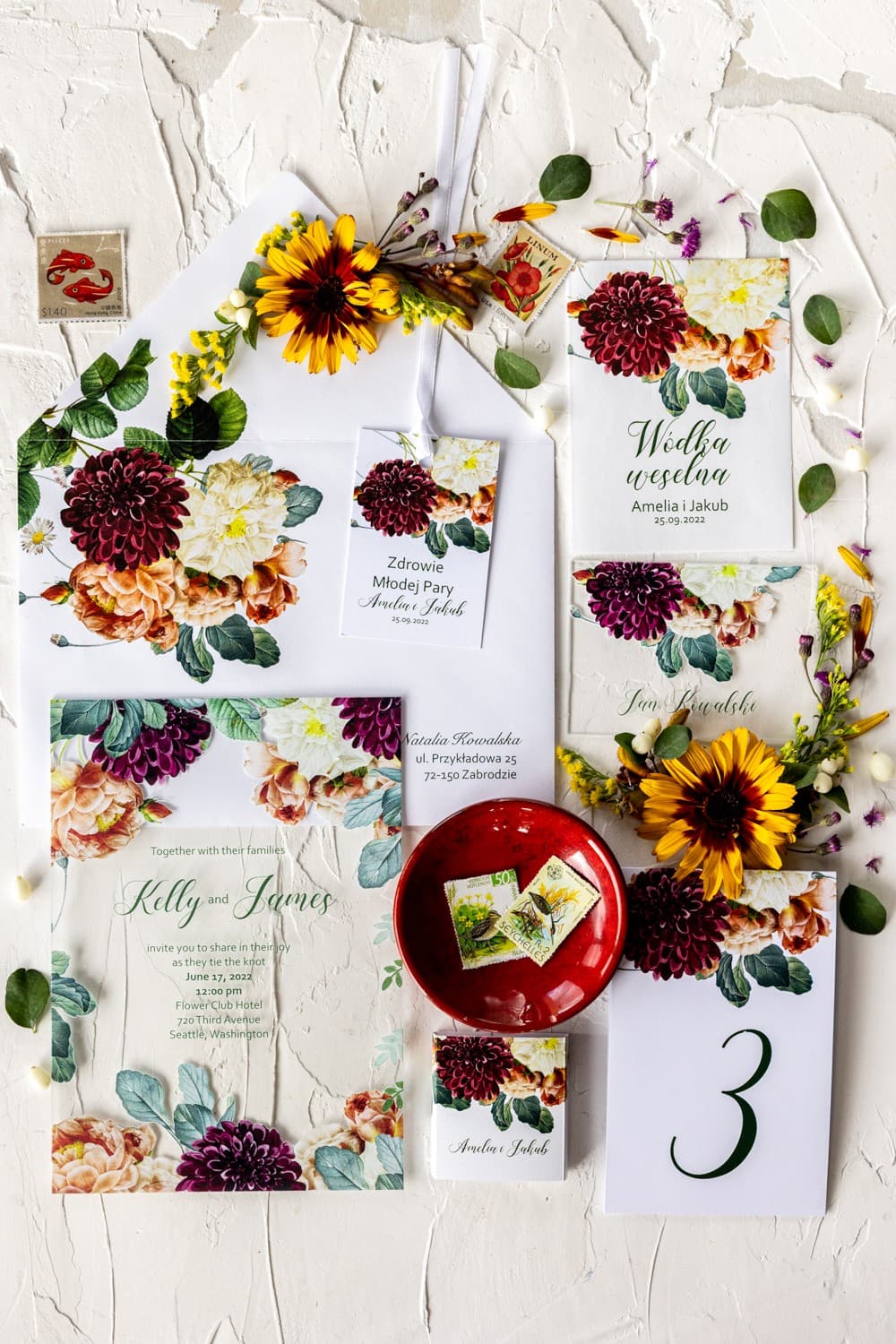 Próbki Zaproszeń na Szkle i Dodatków Ślubnych | Zestaw Próbny Papeterii Akrylowej | Korani nr 13