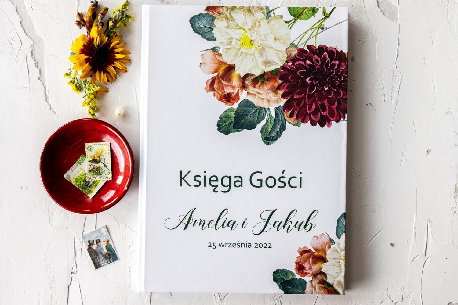 Personalizowana Księga Gości w Kwiaty Burgund | Elegancka Księga Gości Weselnych A4 | Korani Nr 13 - 2