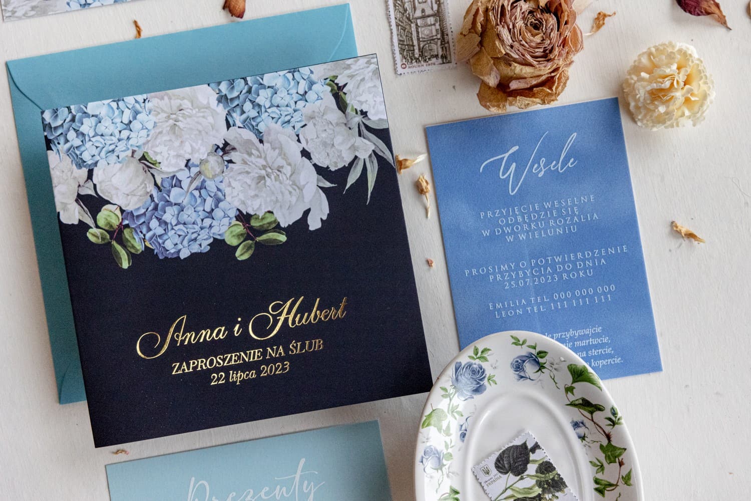 Zaproszenia Ślubne Szafirowe nr 14 – Granat i Piwonie - 3