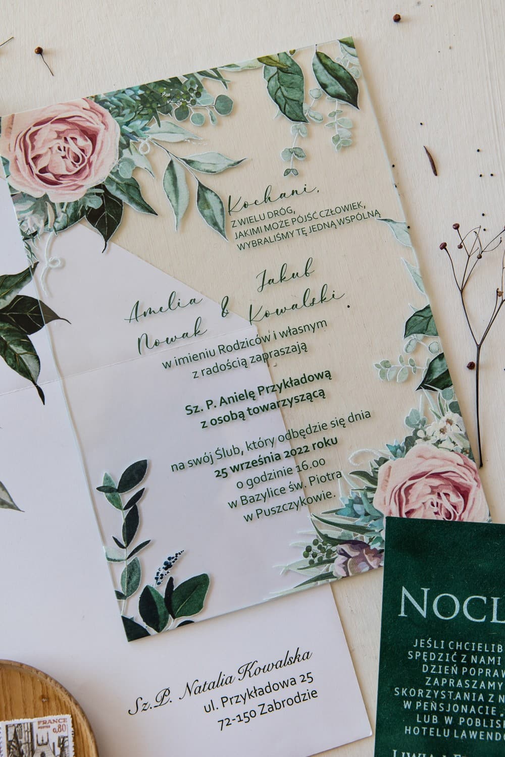 Zaproszenia Ślubne na Szkle Korani nr 11 – Różowe Piwonie