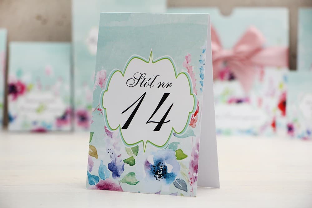 Akwarelowe Numery na Stół Polne Kwiaty, Stojące Oznaczenia | Numerki i Numeracja Stołów Weselnych Boho | Felicja nr 17