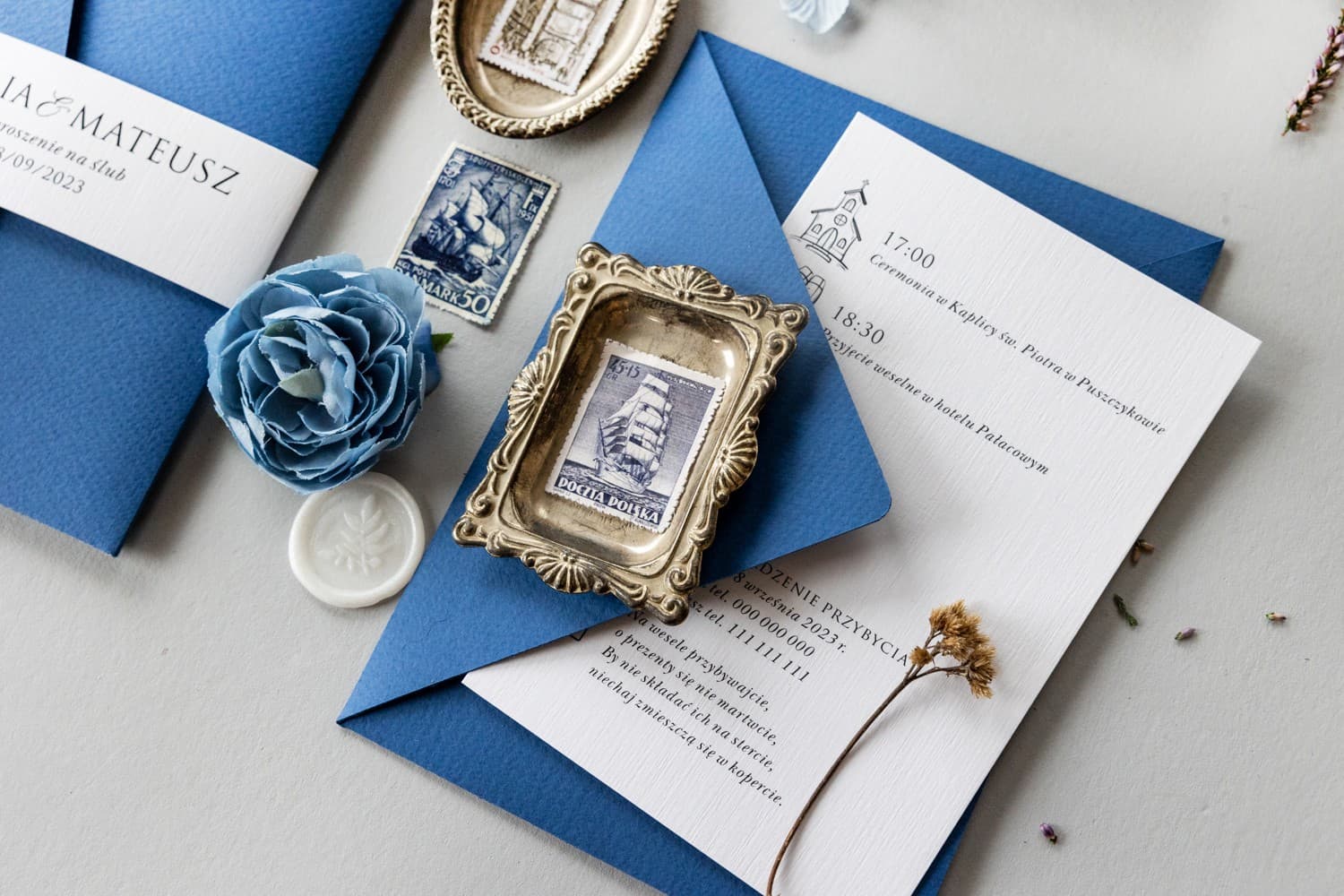 Zaproszenia Ślubne Kraft nr 7 – Niebieskie Kwiaty i Kieszonka - 7