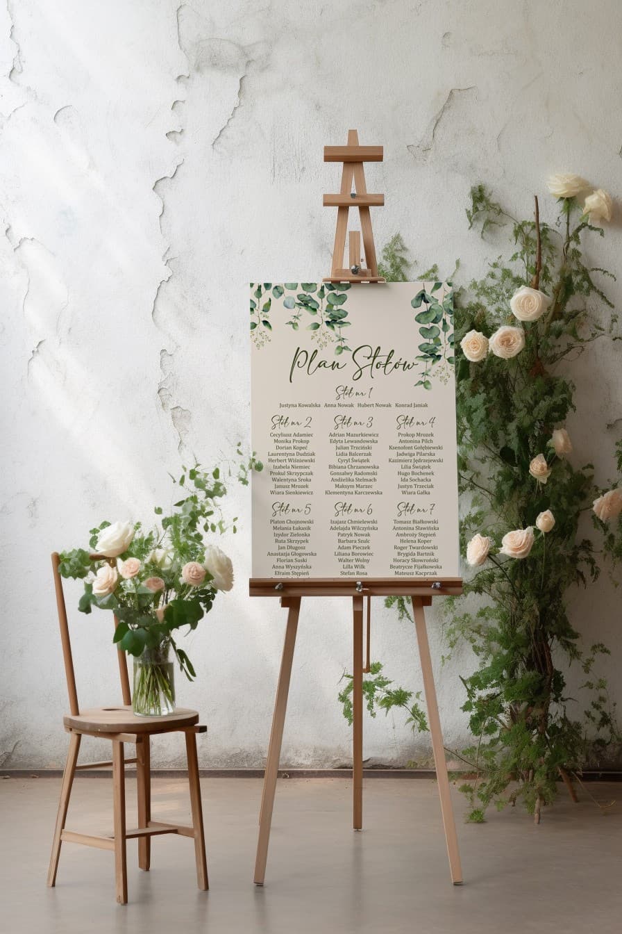 Plan Stołów Weselnych Greenery Eukaliptus | Tablica z Rozmieszczeniem Gości | Korani nr 3