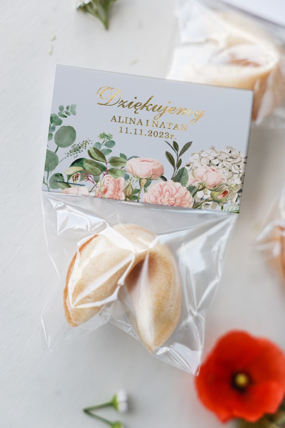 Ciasteczka z wróżbą personalizowane | Eleganckie podziękowania dla gości weselnych | Szafirowe nr 2