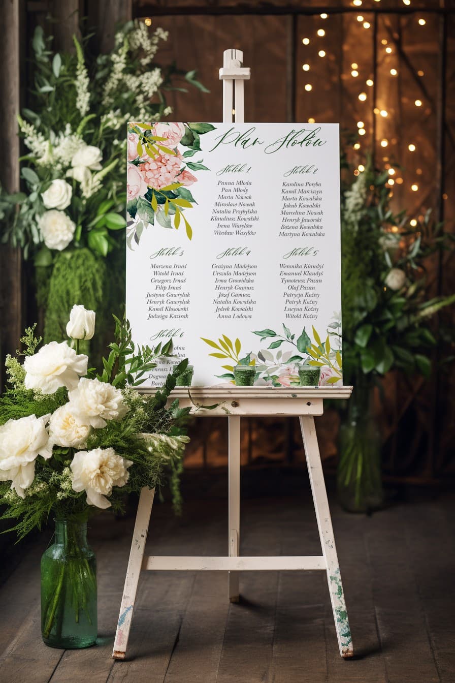 Elegancki Plan Stołów z Różowymi Piwoniami i Hortensją | Tablica Gości Weselnych | Rubin nr 10