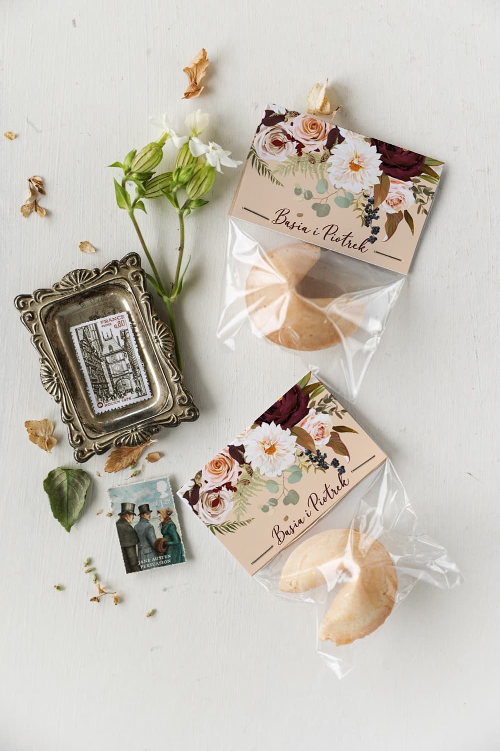 Ciasteczka z Wróżbą z Własnym Tekstem, Kwiatowy Wzór | Oryginalne Podziękowania dla Gości | Korani nr 2