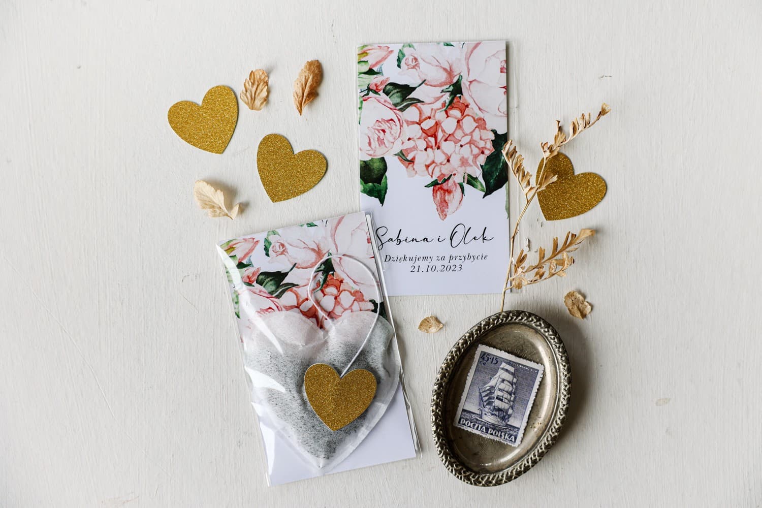 Podziękowania dla gości herbata w kształcie serca z różową piwonią - Rubin nr 10 - 3