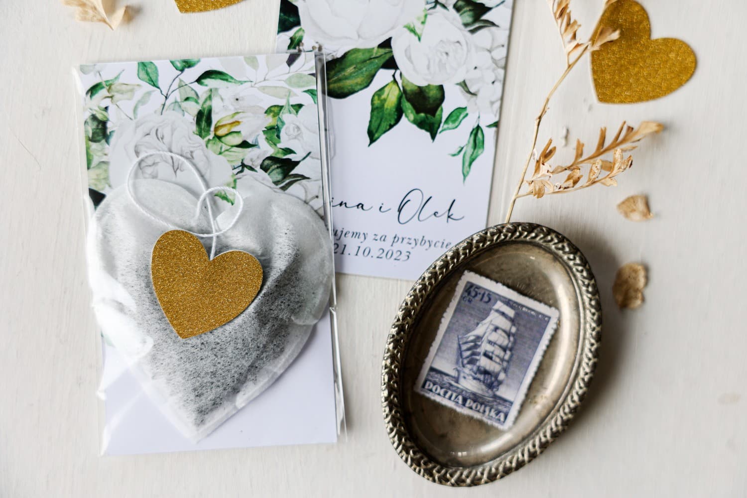 Podziękowania dla gości herbata serce z różowymi piwoniami - Rubin 11