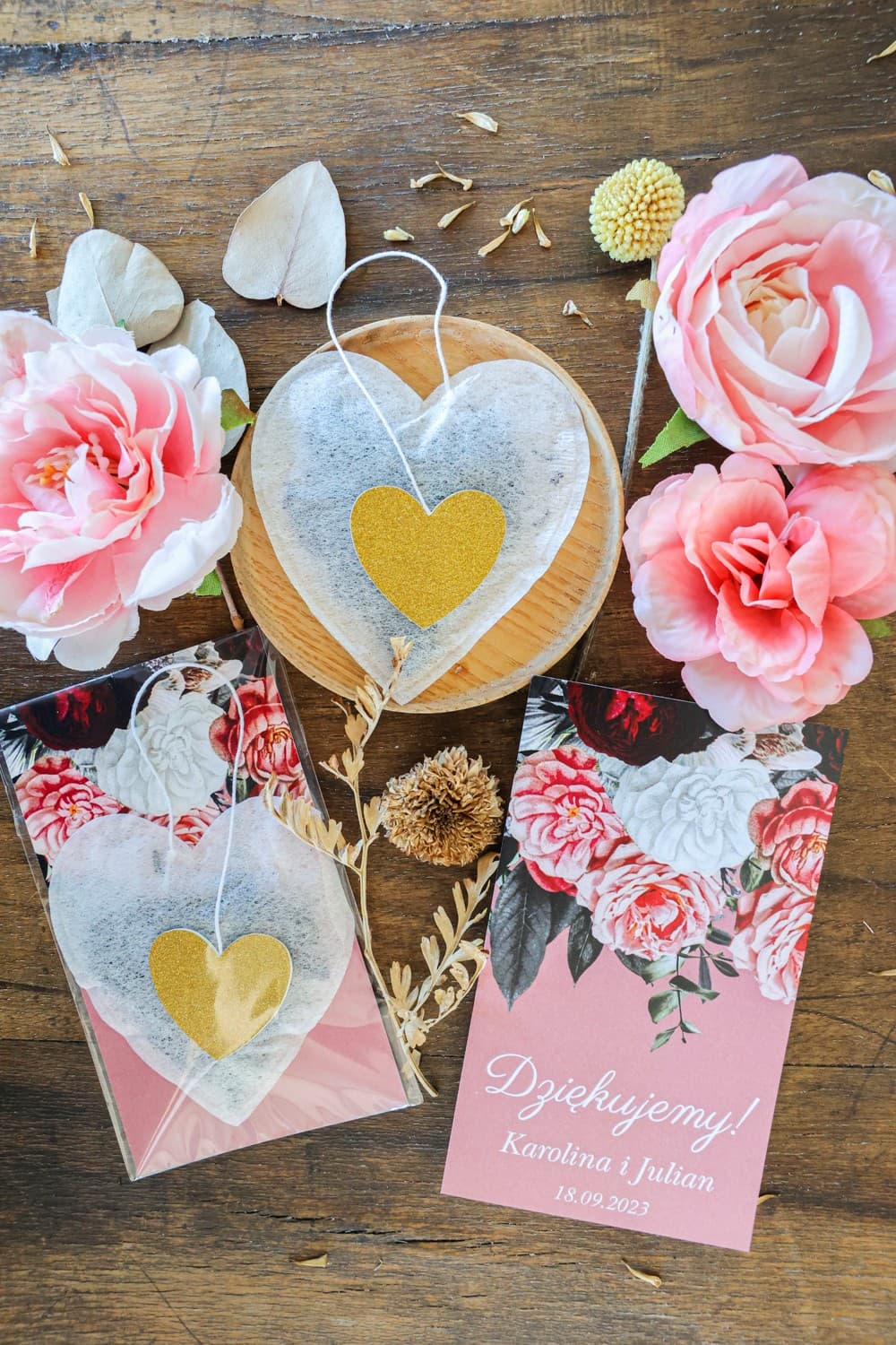 Herbata Serce z Piwoniami, Personalizowane Podziękowania | Upominki dla Gości Weselnych | Eteryczne nr 3