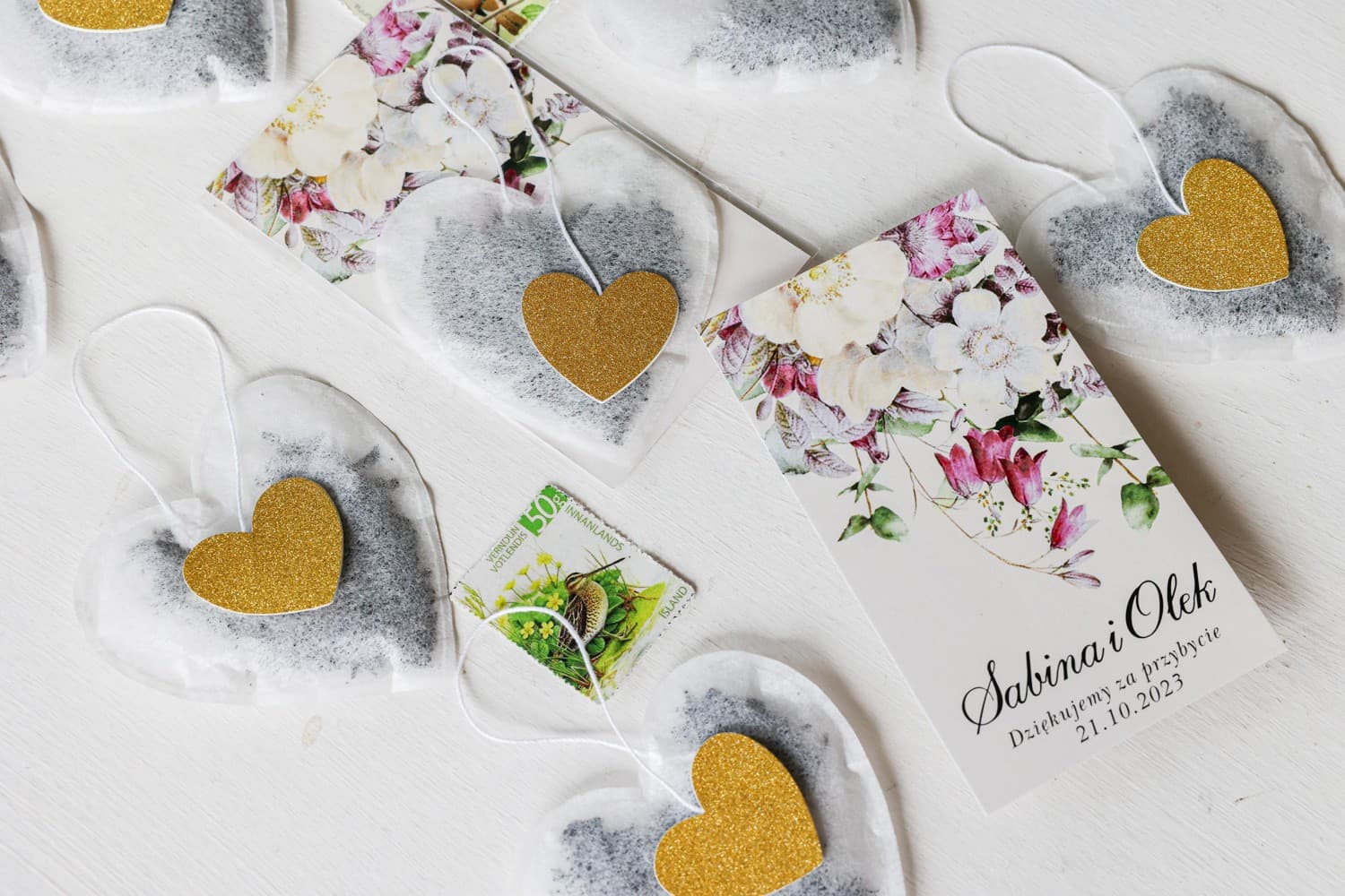 Herbatka Serce Eukaliptus Róże | Podziękowania dla Gości Weselnych, Upominki | Szafirowe nr 1 - 3