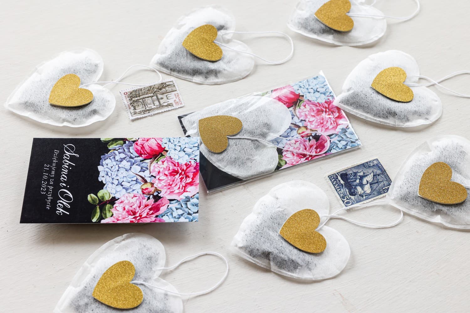 Herbatka Serce Podziękowanie, Kwiaty Piwonii | Eleganckie Upominki dla Gości Weselnych | Szafirowe nr 5 - 3