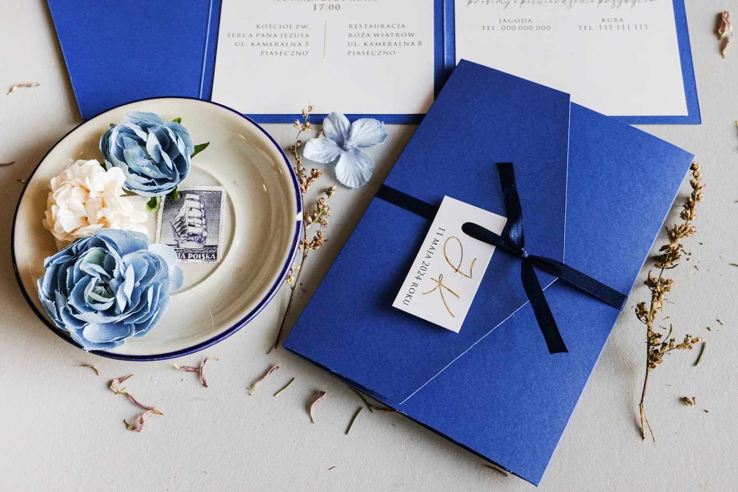 Zaproszenia Ślubne Avril nr 7 – Niebieskie ze Złoceniem