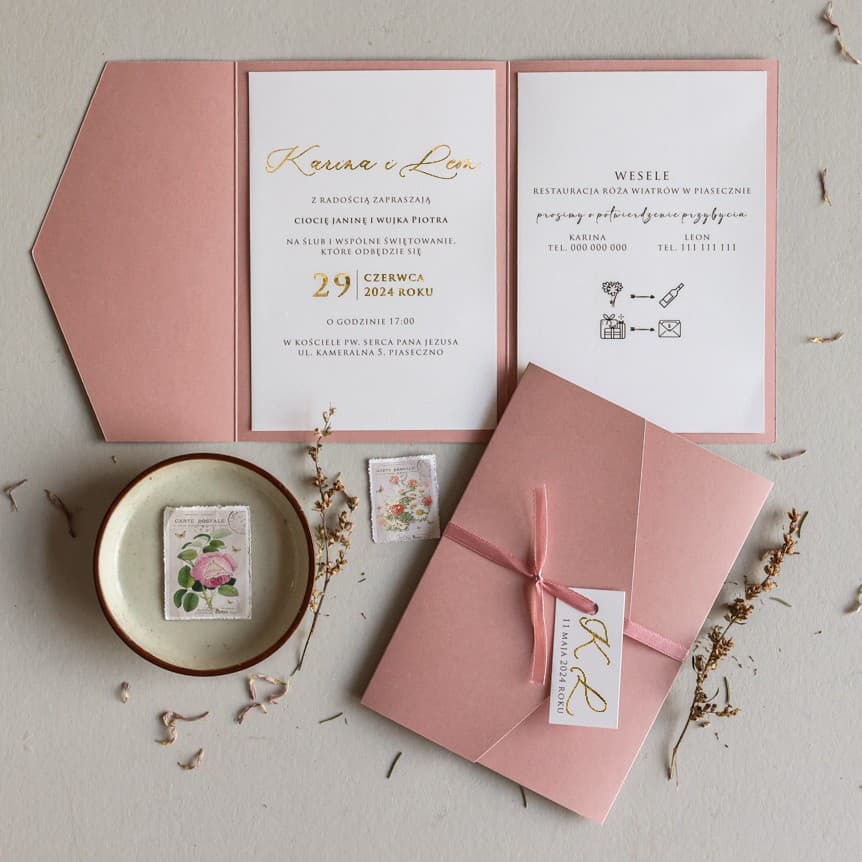 Zaproszenia Ślubne Avril nr 12 – Pudrowy Róż i Złocenie