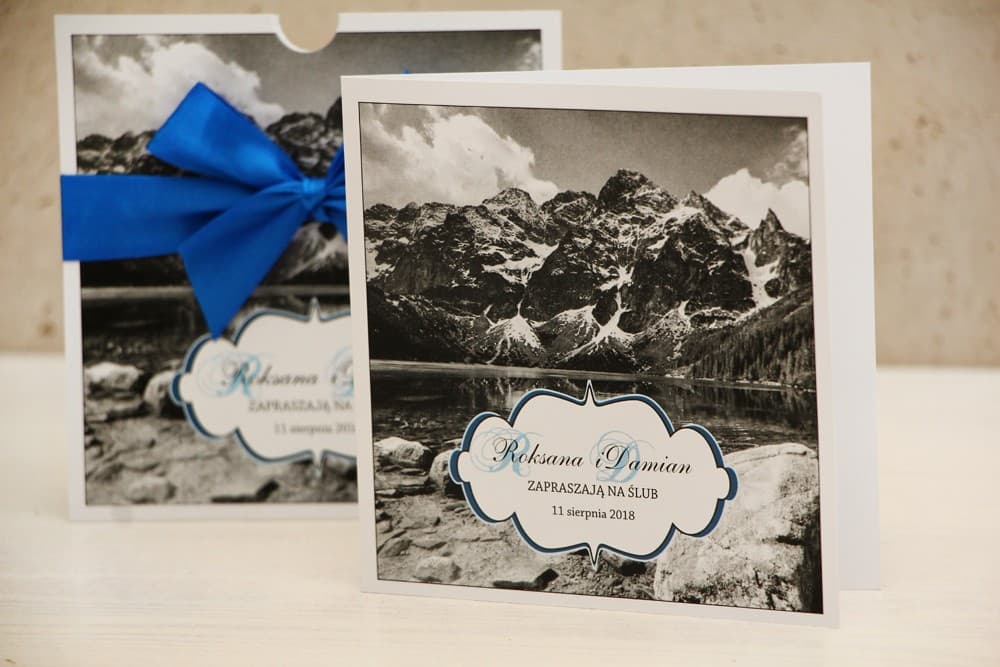 Zaproszenia ślubne górskie z Tatrami w etui, czarno-białe glamour – Felicja 21 - 3