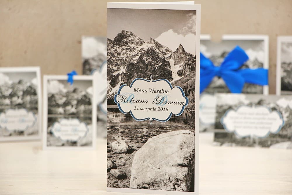 Menu Weselne Górski Krajobraz Czarno-Białe | Karta Menu na Stół z Motywem Gór | Felicja nr 21