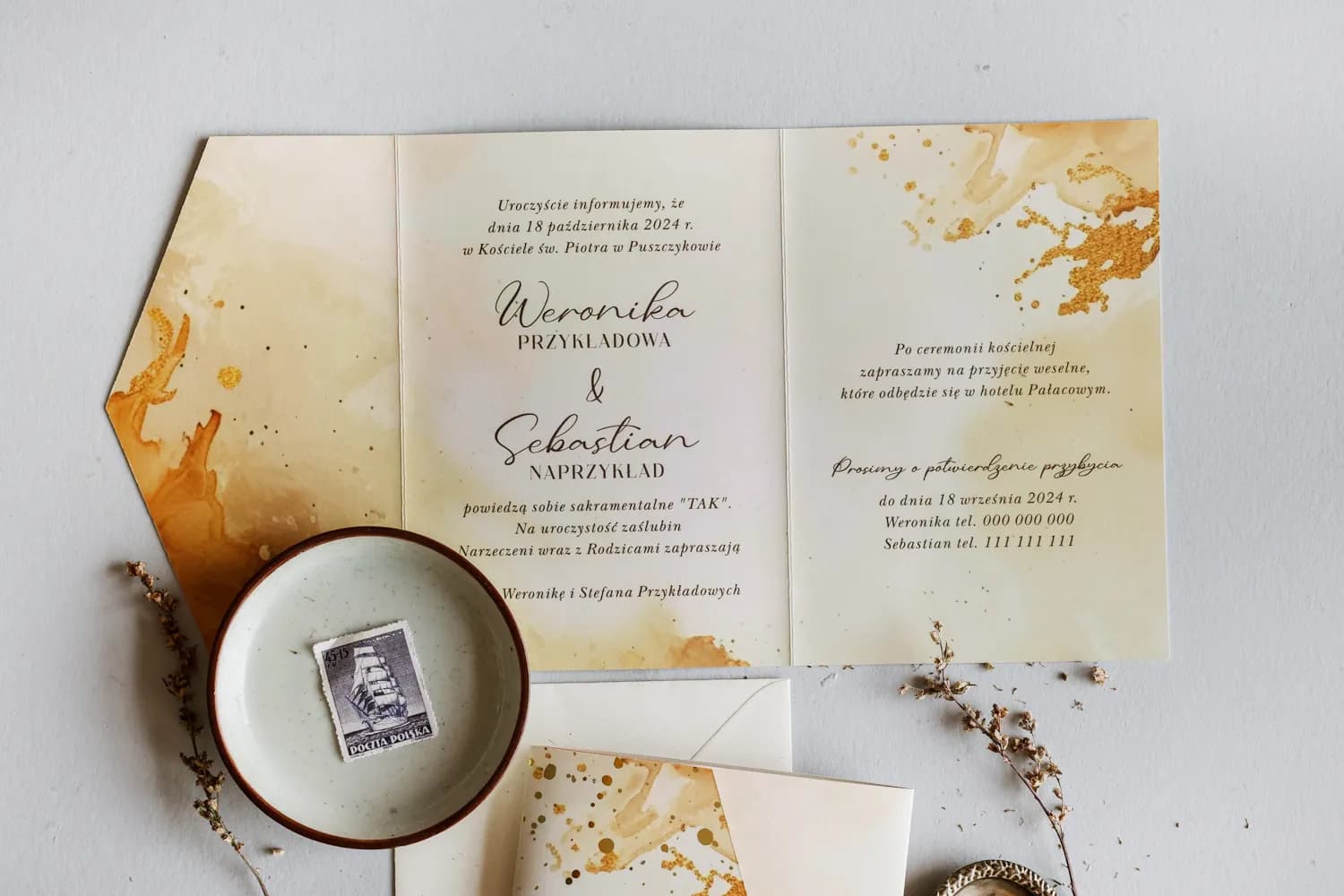 Zaproszenia ślubne glamour kremowe z artystycznym złoceniem Jadeit nr 8 - 2