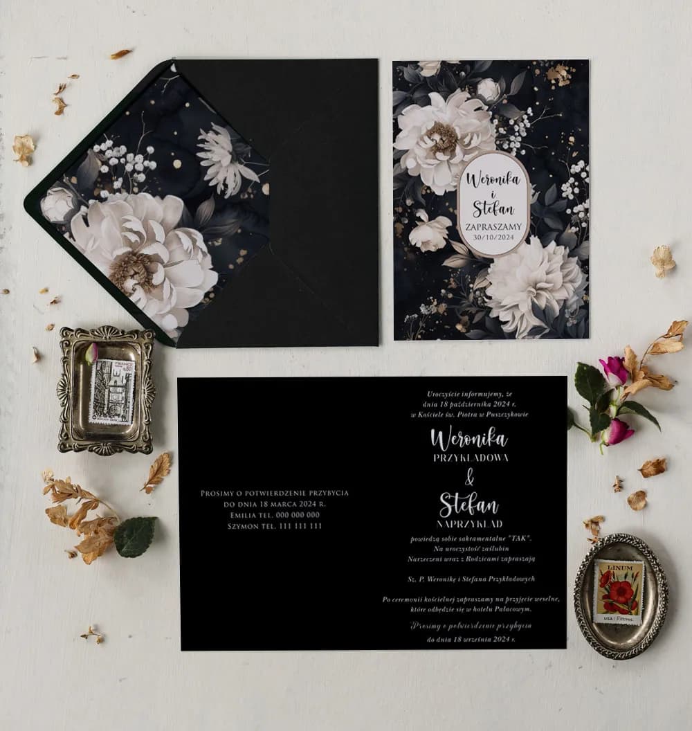 Próbka zaproszenia ślubnego w kwiaty Impresja nr 17
