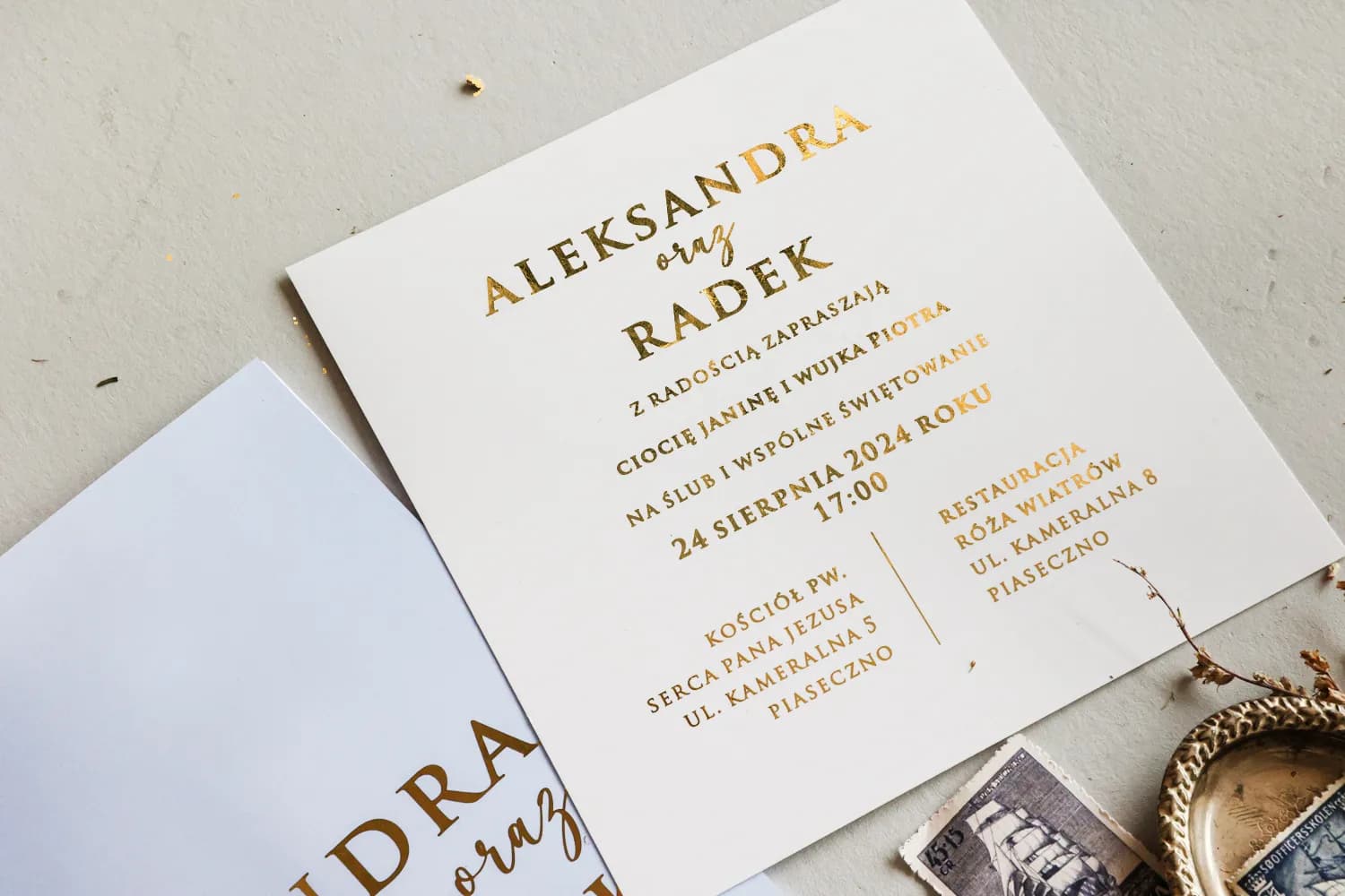 Zaproszenia Na Wesele Mokait nr 2 – Minimalistyczne ze Złoceniem - 2