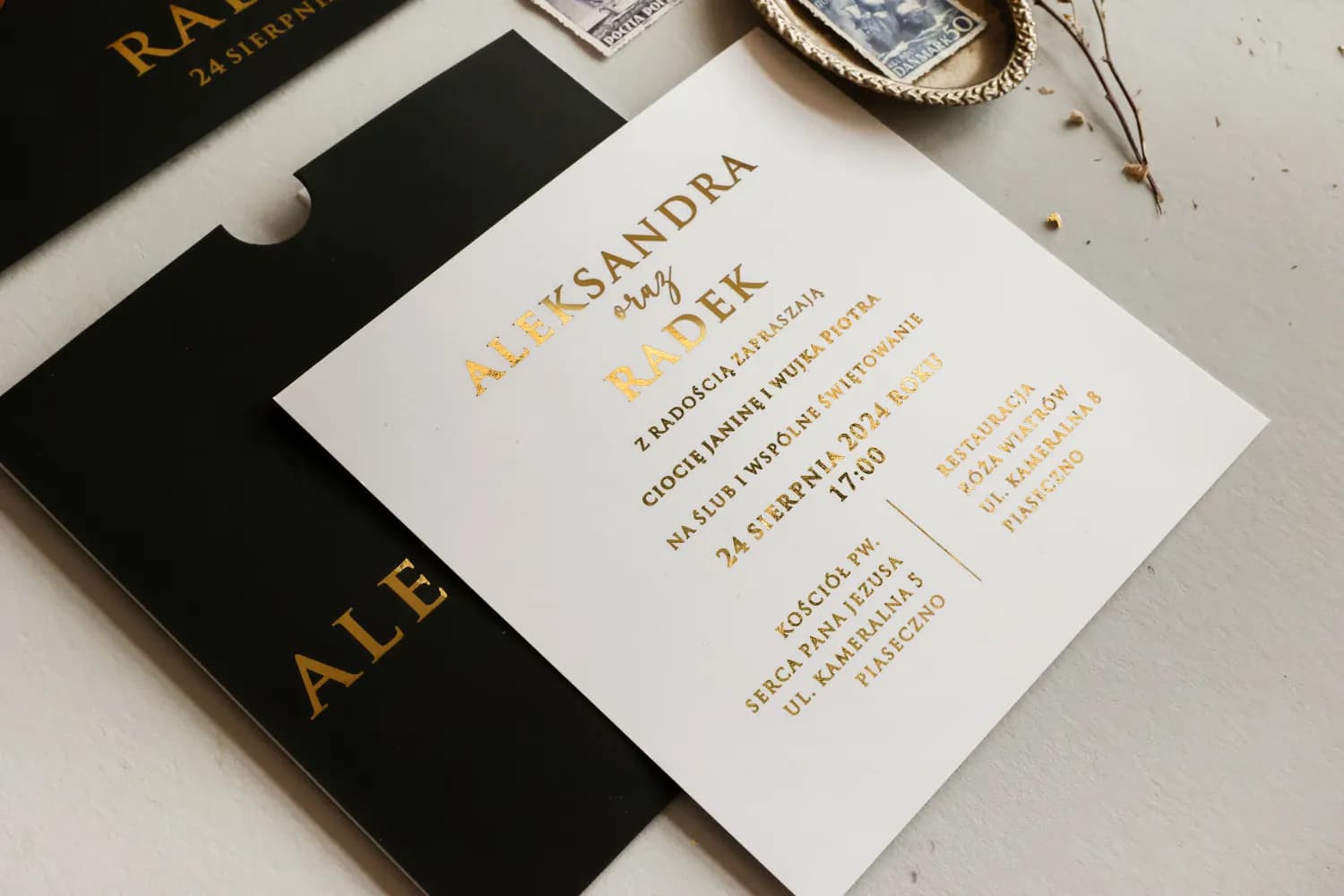 Zaproszenia ślubne glamour w czarnym etui ze złoceniem – Mokait nr 4 - 2