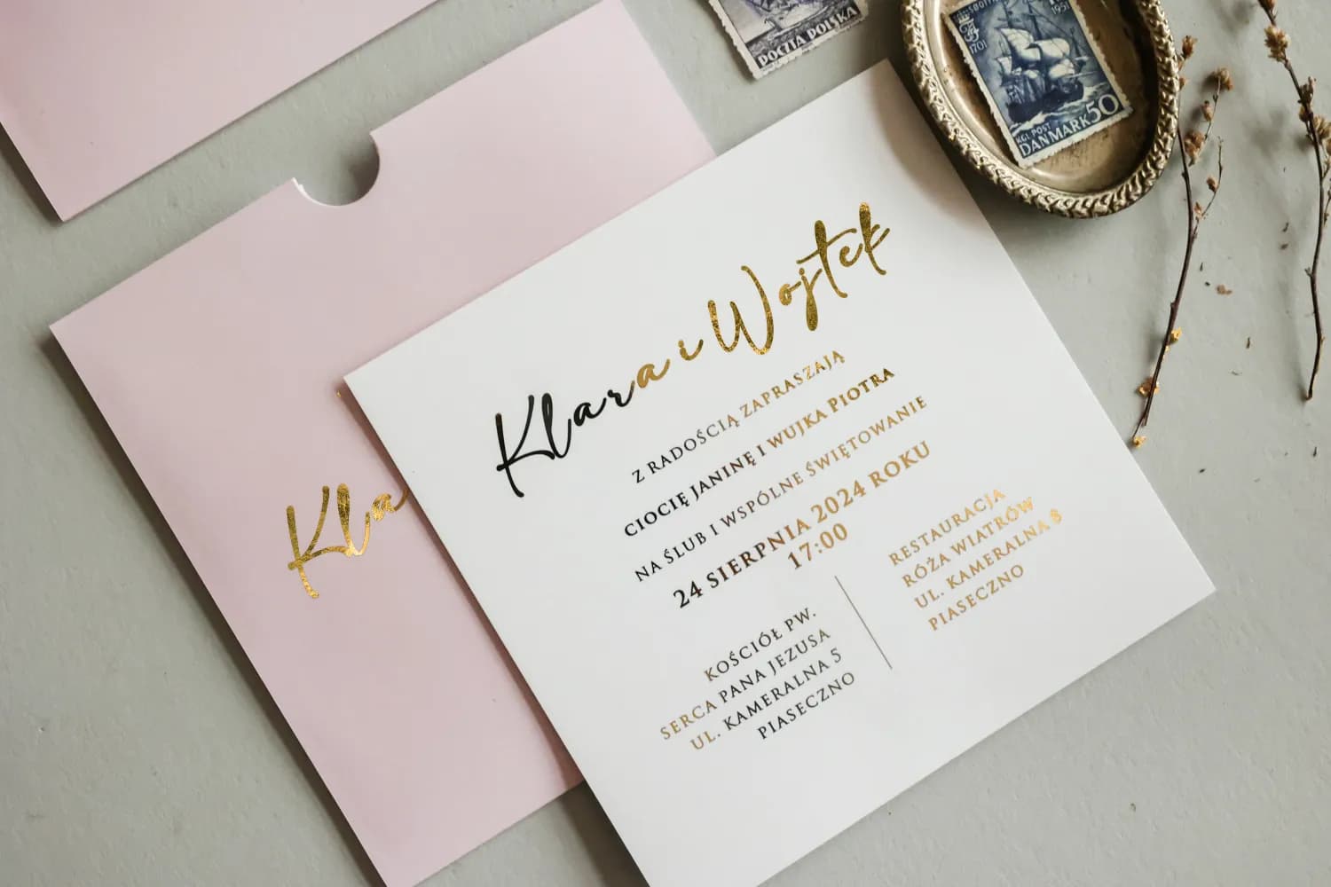 Zaproszenia Ślubne Mokait nr 5 – Pastelowe Etui i Złocenie - 3