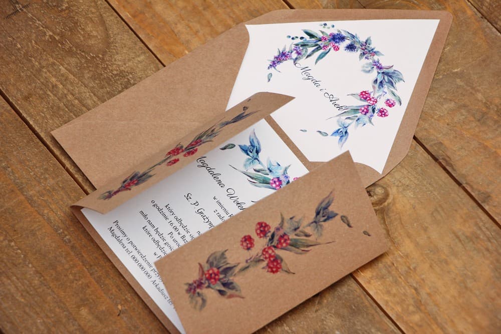 Zaproszenia ślubne eko w stylu rustykalnym z motywem jeżyn – Owoce Leśne nr 1 - 3