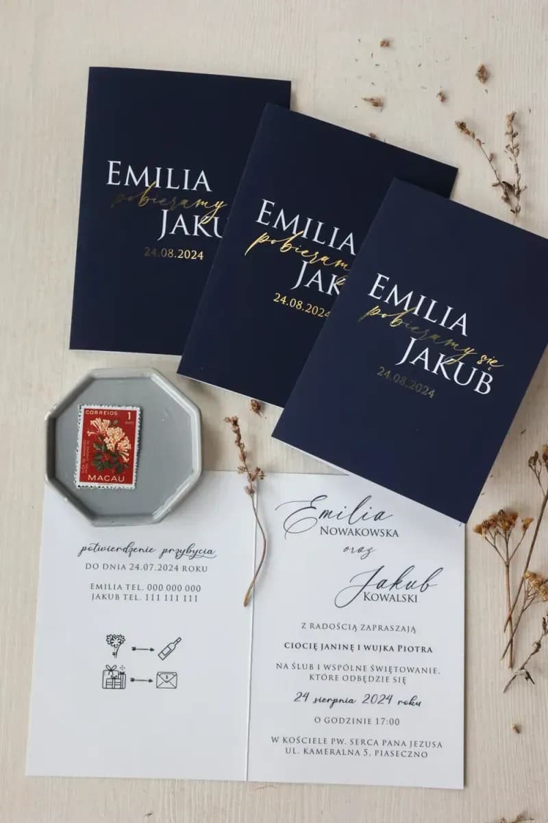 Próbka zaproszenia ślubnego z motywem zielonych gałązek w stylu boho - Ruskus nr 17