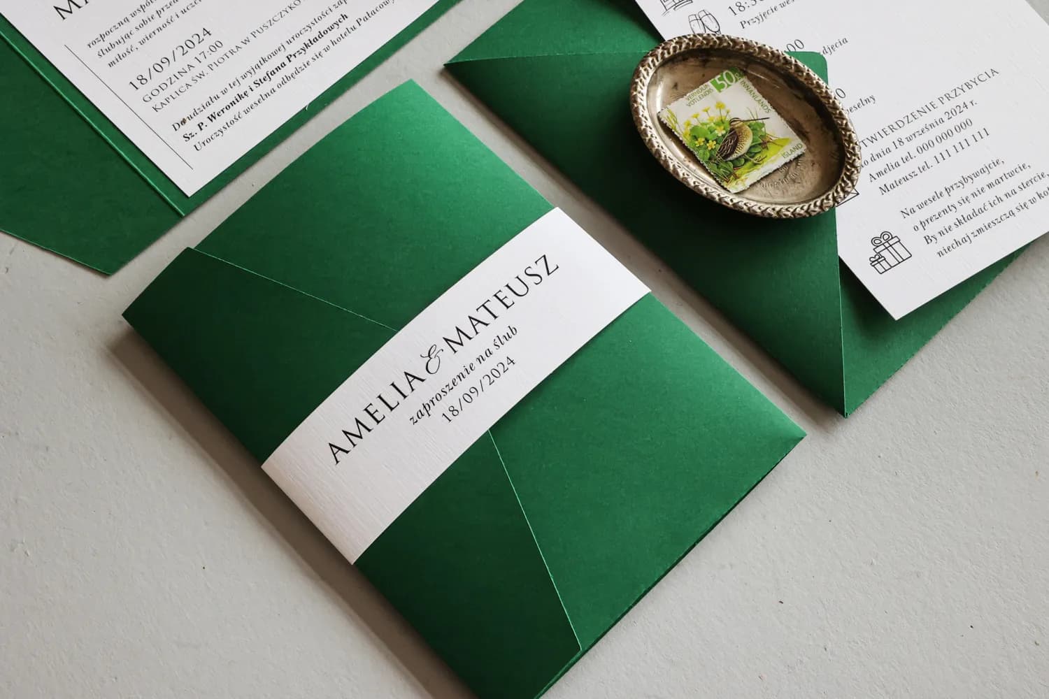 Zaproszenia Ślubne Kraft nr 10 – Butelkowa Zieleń z Kieszonką - 5