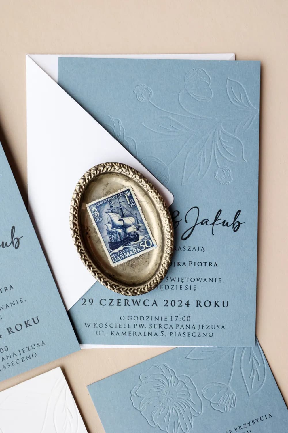 Zaproszenia Ślubne Letterpress Karmen nr 3 – Błękitne Kwiaty