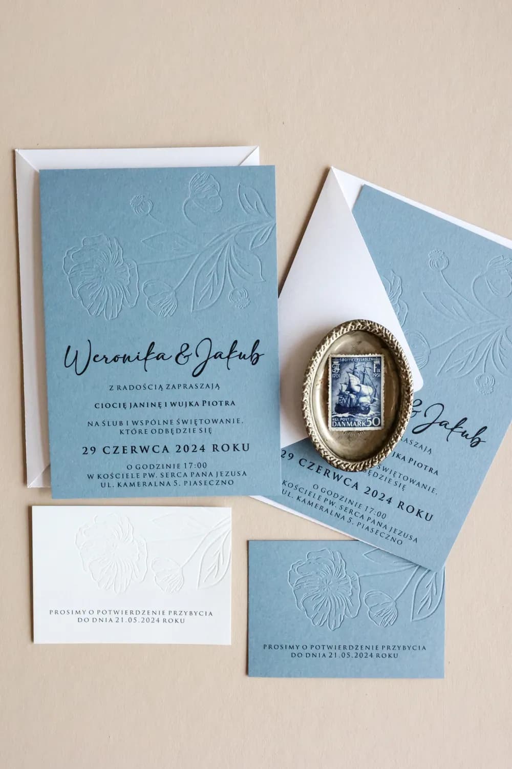 Zaproszenia Ślubne Letterpress Karmen nr 3 – Błękitne Kwiaty - 5