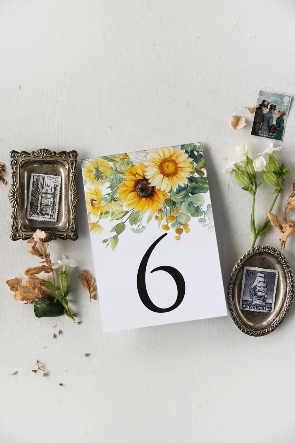 Numery na Stół Weselny Słoneczniki | Stojące Numerki na Stół, Rustykalna Dekoracja | Impresja nr 5