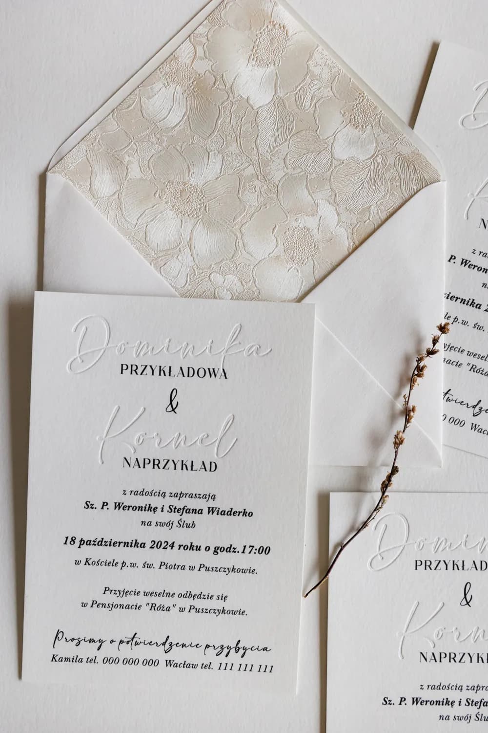 Zaproszenia Letterpress Karmen nr 4 – Tłoczone Kwiaty