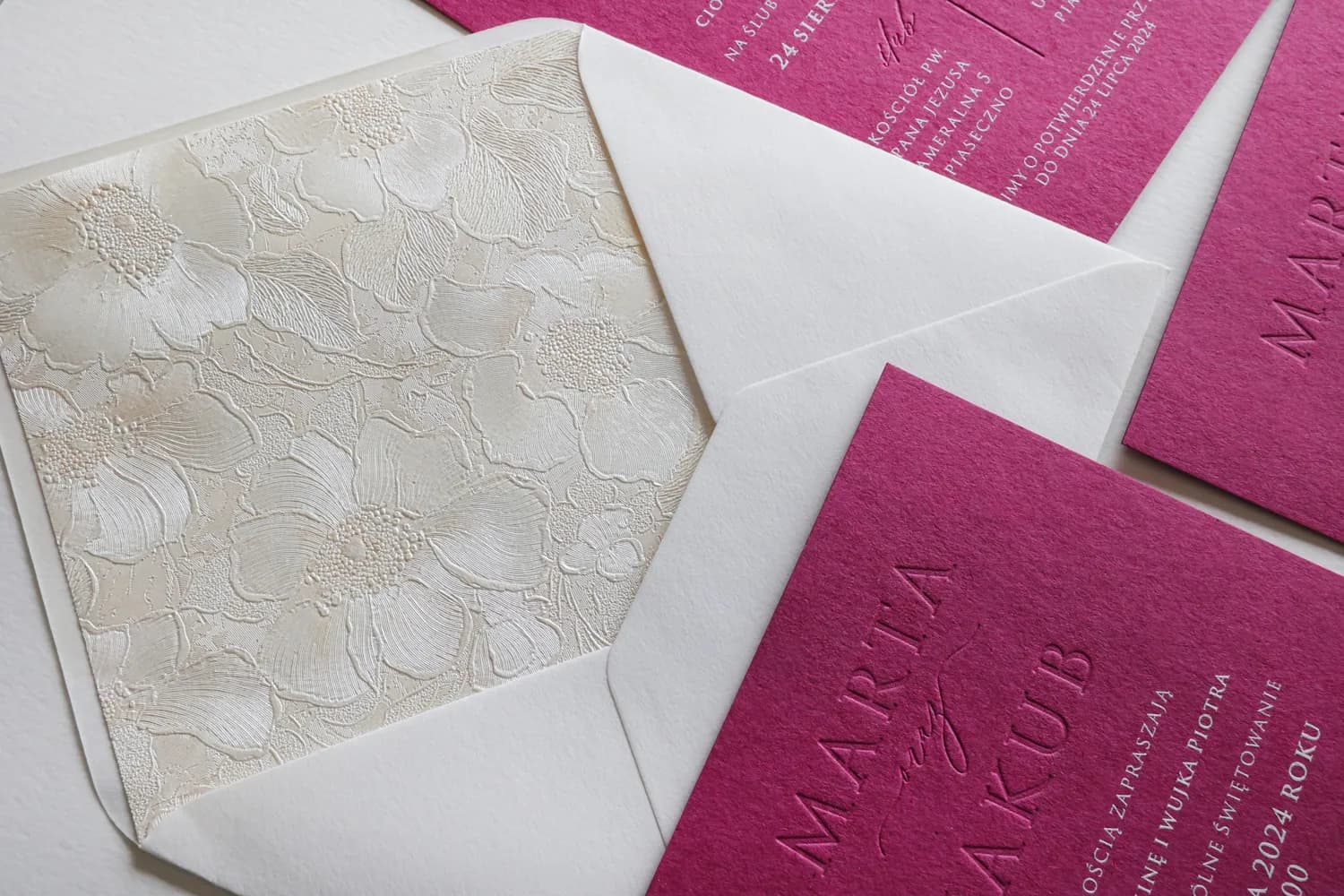 Zaproszenie Weselne Letterpress Karmen nr 6 – Różowe Tłoczenie - 3