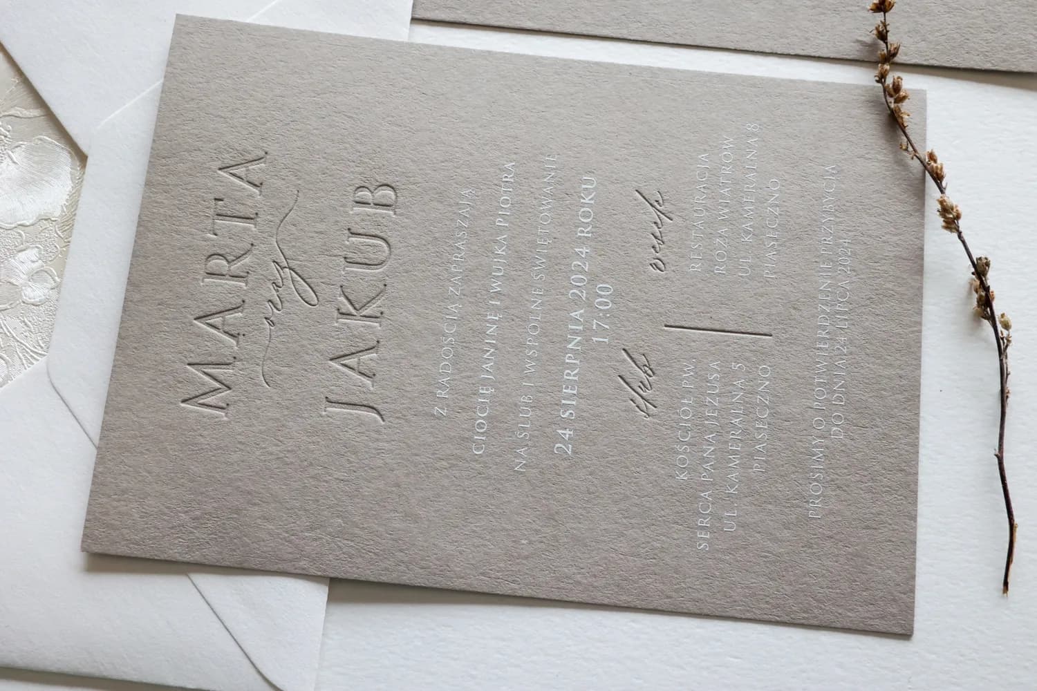 Zaproszenia Ślubne Letterpress Karmen nr 7 – Szary Eko Papier - 2