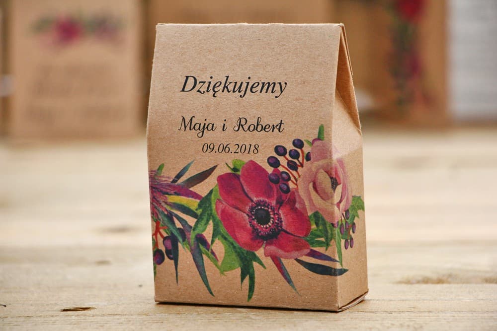 Fioletowe Pudełeczka z Anemonami i Słodyczami | Podziękowania dla Gości Weselnych w Stylu Leśnym | Owoce Leśne nr 5