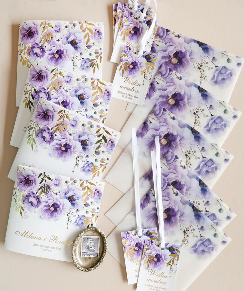 Zaproszenie na Wesele Rubin nr 15 – Styl Glamour z Fioletowymi Kwiatami - 2