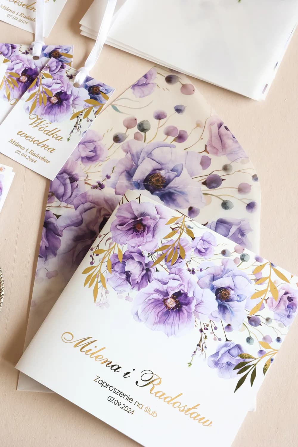 Zaproszenie na Wesele Rubin nr 15 – Styl Glamour z Fioletowymi Kwiatami - 6