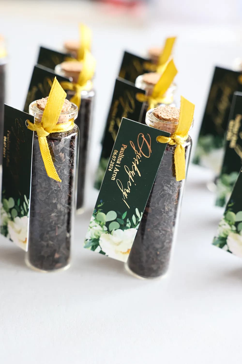 Herbata w Fiolce Podziękowanie dla Gości Butelkowa Zieleń Złocenie | Oryginalne Upominki Weselne | Szafirowe nr 6 - 2