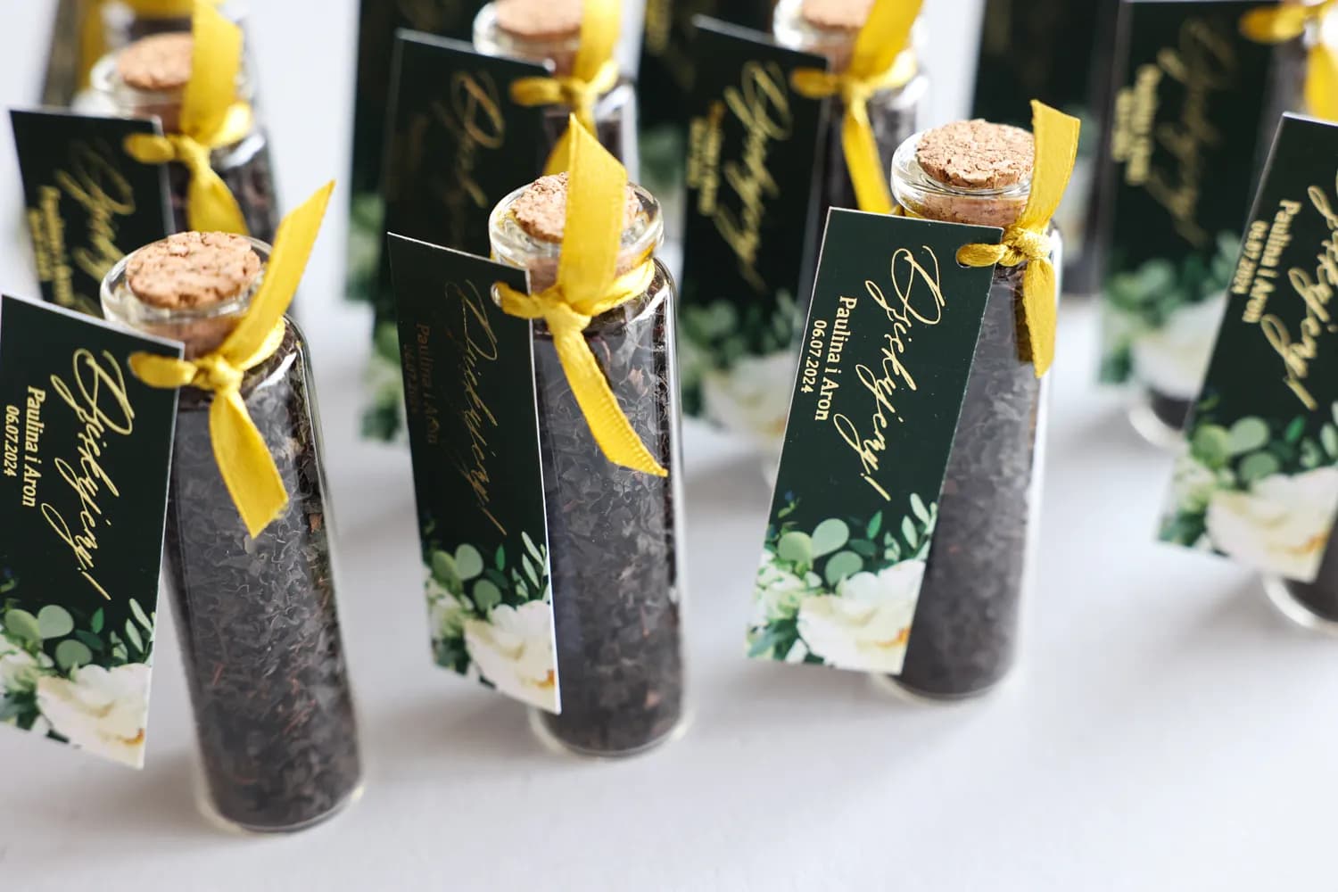 Herbata w Fiolce Podziękowanie dla Gości Butelkowa Zieleń Złocenie | Oryginalne Upominki Weselne | Szafirowe nr 6 - 3