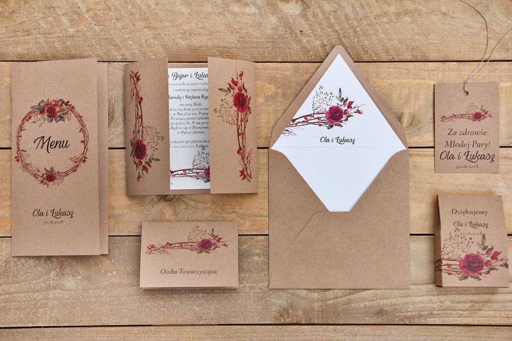 Zaproszenia ślubne z dziką różą i lnem – Owoce Leśne nr 7 - 3
