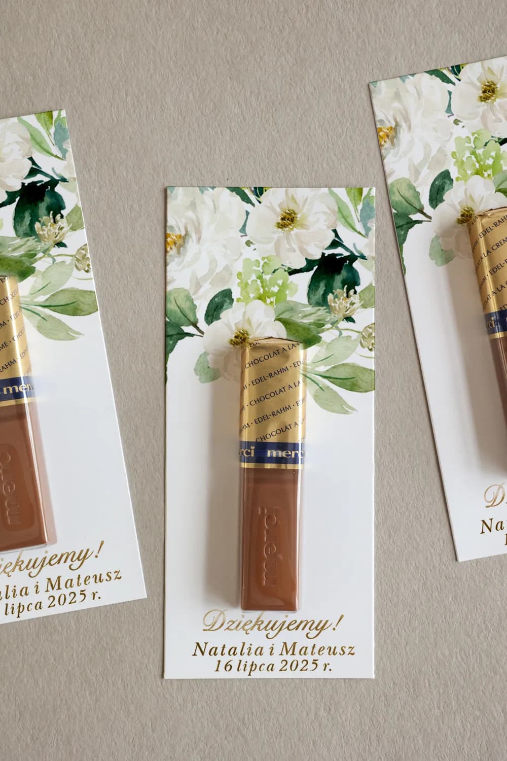 Podziękowania dla gości na Merci złocone z kremowymi kwiatami | Rubin nr 1