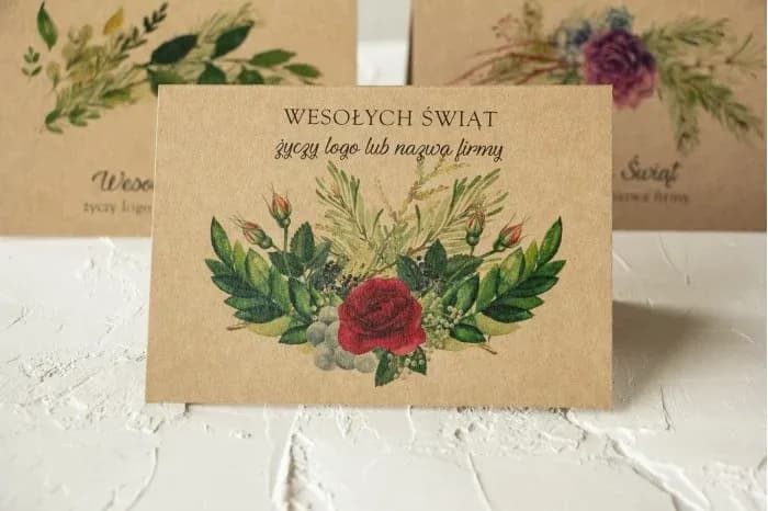 Ekologiczne Kartki Świąteczne z Różą dla Firm z Logo | Biznesowe Życzenia Świąteczne | CKE5