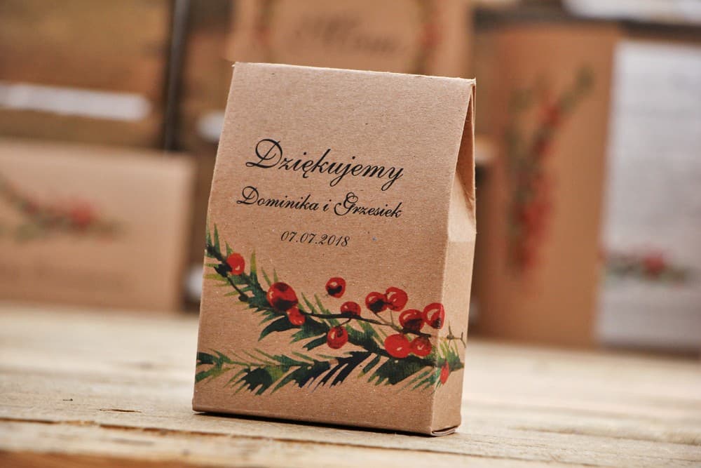 Leśne pudełeczka z jarzębiną i słodyczami | Podziękowania dla Gości Weselnych, Upominki weselne | Owoce Leśne nr 8