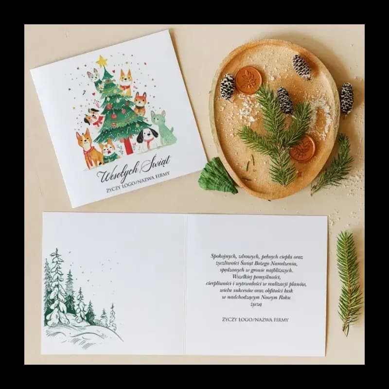 Kartki świąteczne z górskim pejzażem i logo | Biznesowe kartki bożonarodzeniowe dla firm | KZ13