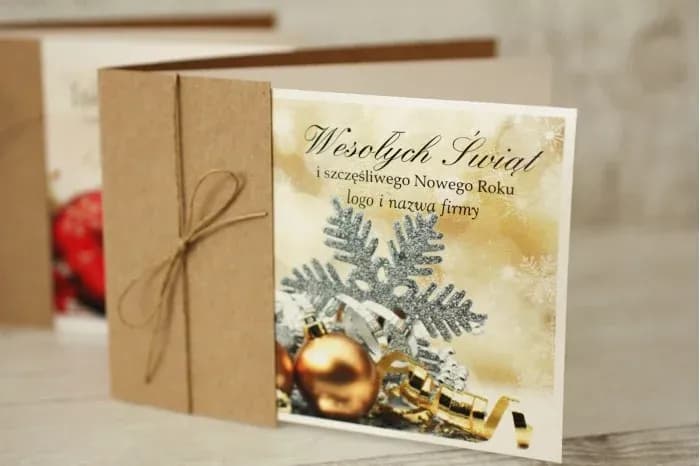 Ekologiczne Kartki Świąteczne z Logo Firmy, Sznurkiem | Biznesowe Kartki Bożonarodzeniowe dla Firm | DF nr 3