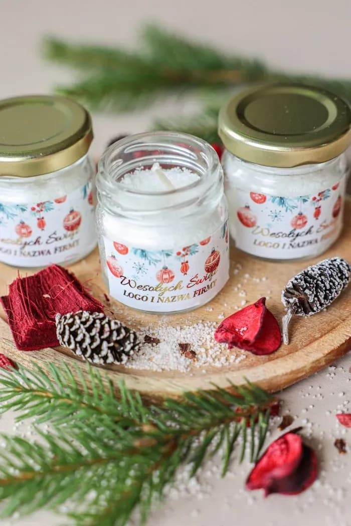 Personalizowana Świeczka Świąteczna z Logo | Upominki dla Firm, Klientów | Czerwone Bombki SG11